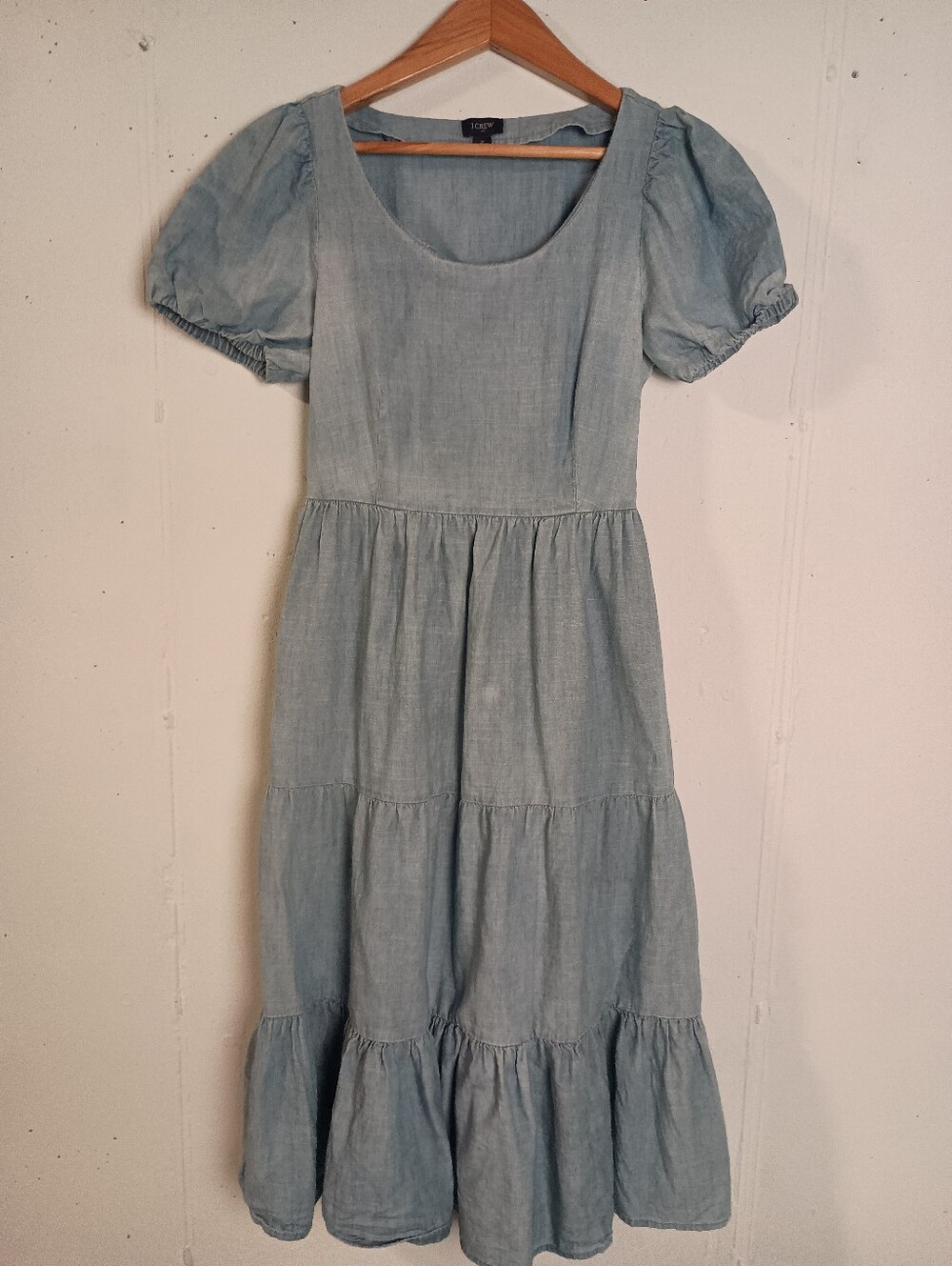 J. Crew- Light Blue Tiered Puff-Sleeve Dress- Size S